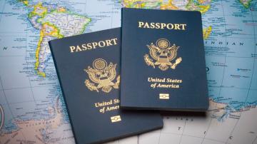 American passports on map