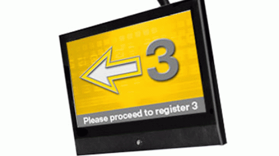 TV with qtrac queue graphic
