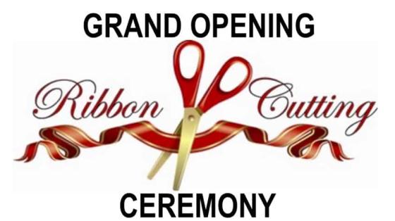 Grand Opening and Ribbon Cutting sign with scissors